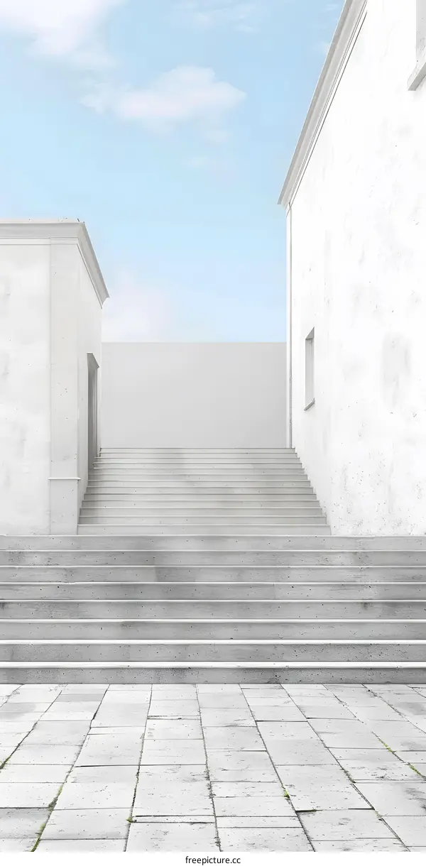 White Concrete Stairs Leading Up To Minimalist Architecture