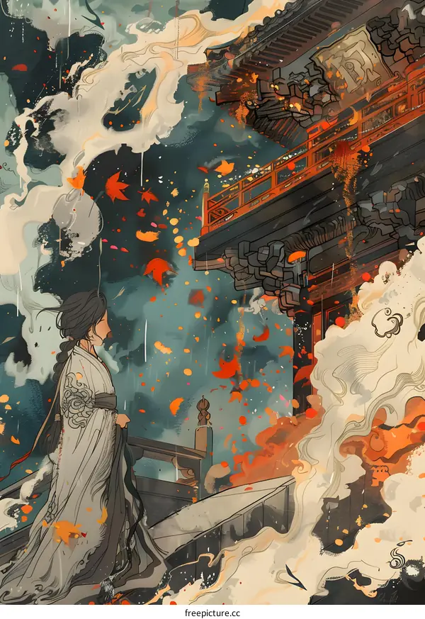 Woman in Traditional Chinese Dress Standing in Front of a Pagoda