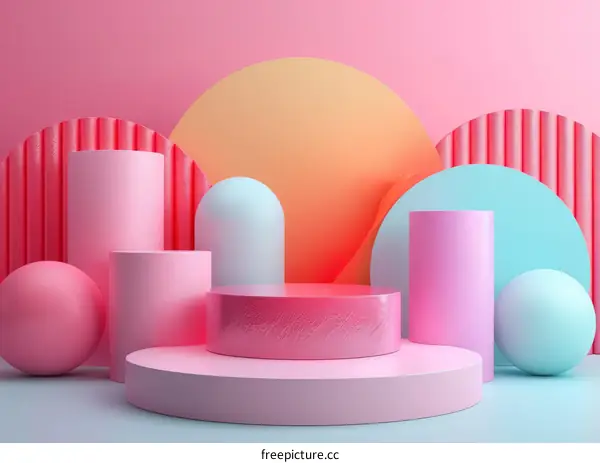 Pink And Blue Podium Minimal Geometric