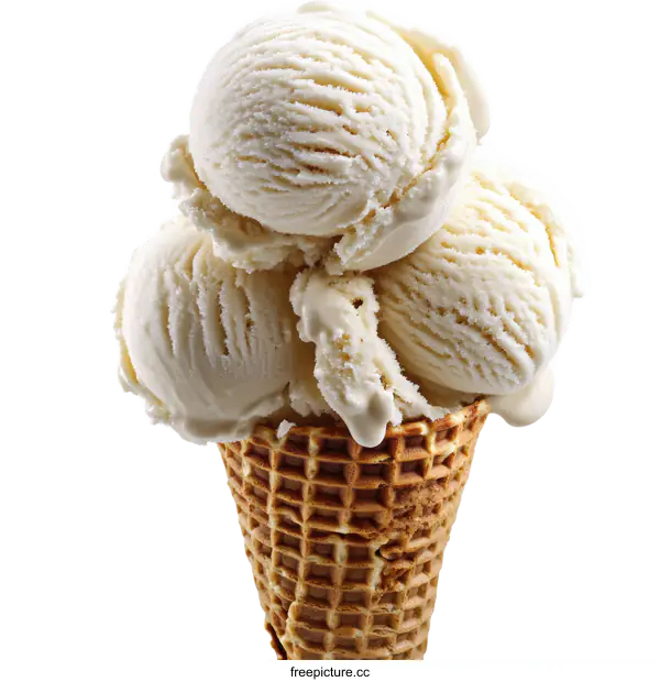 [Transparent Background PNG]Delicious Vanilla Ice Cream in Waffle Cone