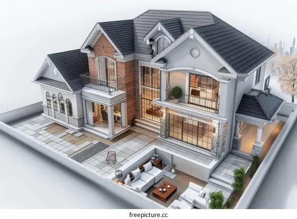 Modern House with Terrace and Floor-to-Ceiling Windows