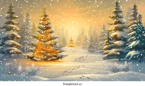 Christmas Eve Cabin in the Snowy Woods