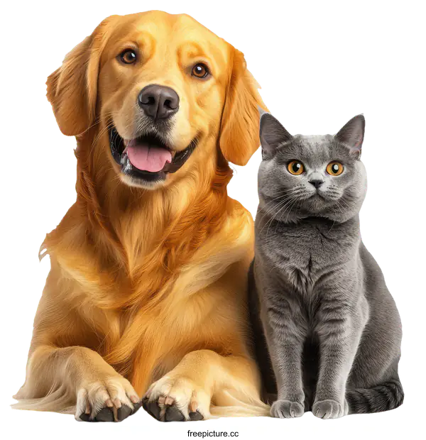 [Transparent Background PNG]Golden Retriever and British Shorthair Portrait