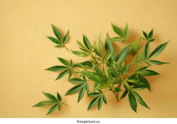 Cannabis Leaves Arrangement on Pastel Background