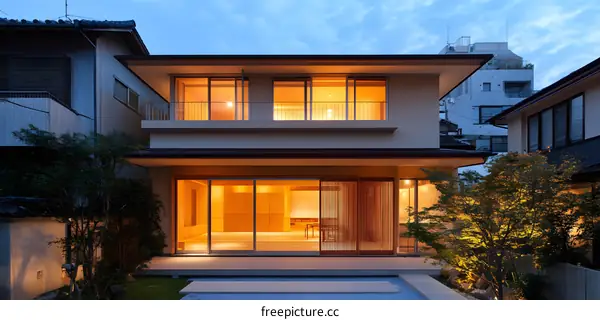 Modern Japanese House with Wooden Sliding Doors