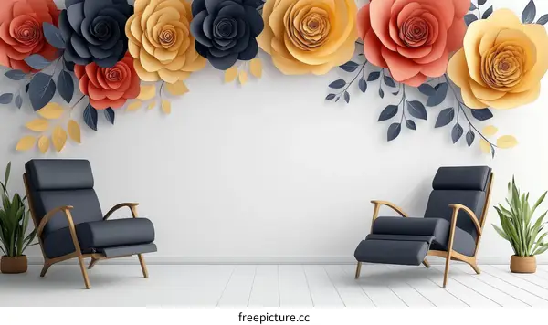 Modern Stylish Wall Decor with Paper Flowers
