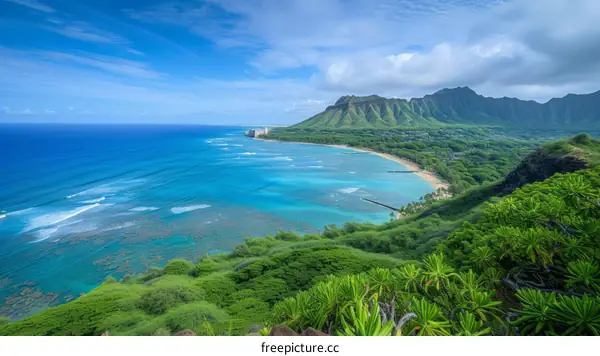 Hawaii beach and mountains