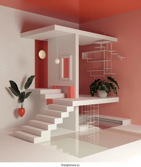 Minimalist 3D Illustration of a Modern House with a Pool