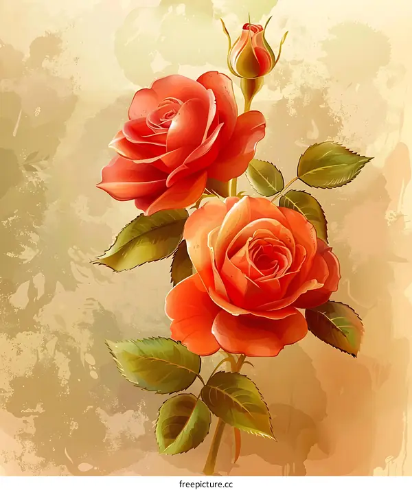 Beautiful Orange Roses with Vintage Background
