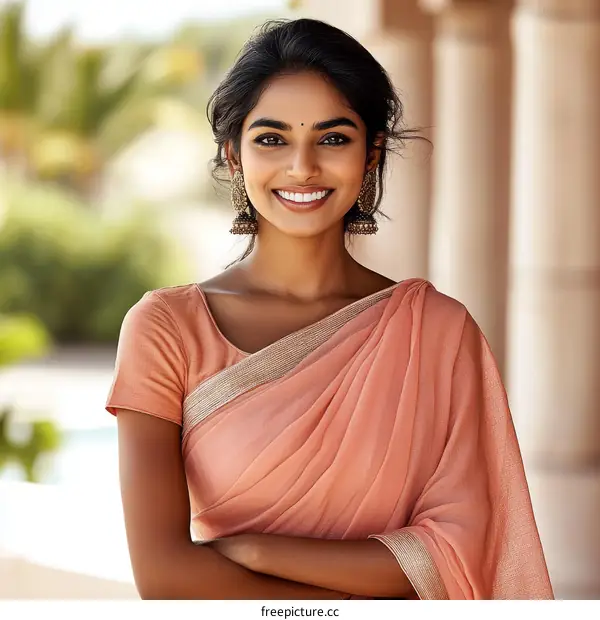 Smiling Indian Woman in Traditional Saree