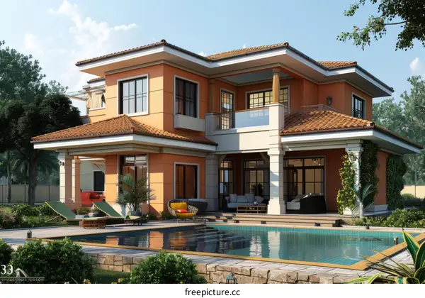 Luxury Villa Exterior Design with Swimming Pool