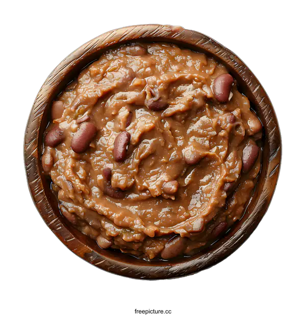 [Transparent Background PNG]A wooden bowl of refried beans.