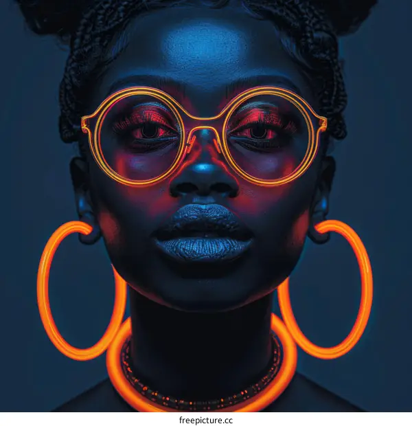 Portrait of a vibrant glowing neon woman