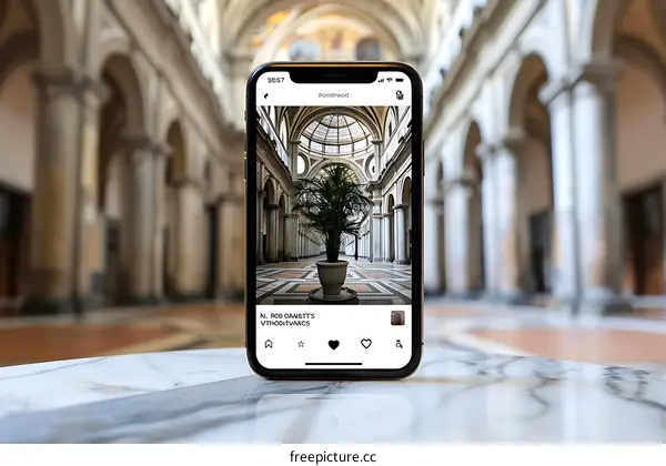 Phone Screen Showing a Photo of a Building with Columns and a Dome