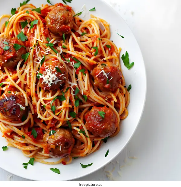 Spaghetti and Meatballs with Parsley
