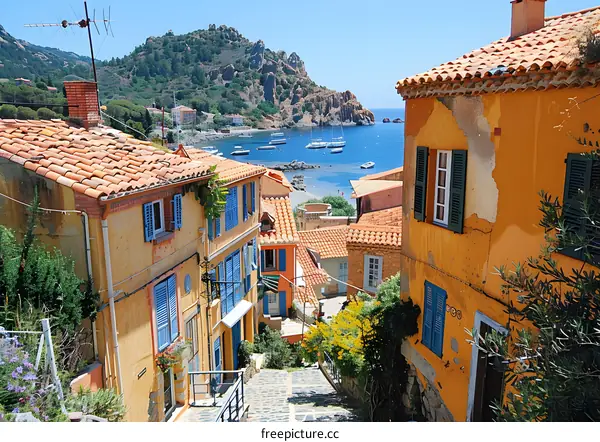 Colorful houses by the sea in a Mediterranean village