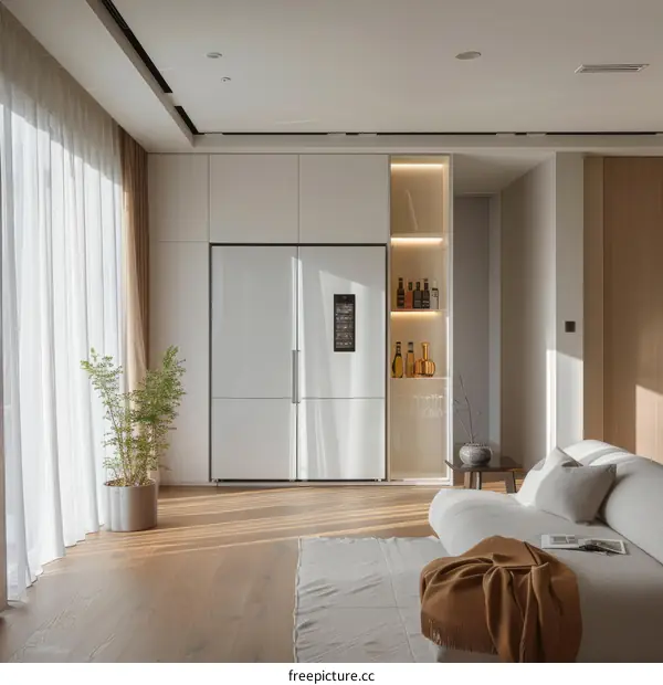 Modern Open-Concept Living Room with White Cabinet