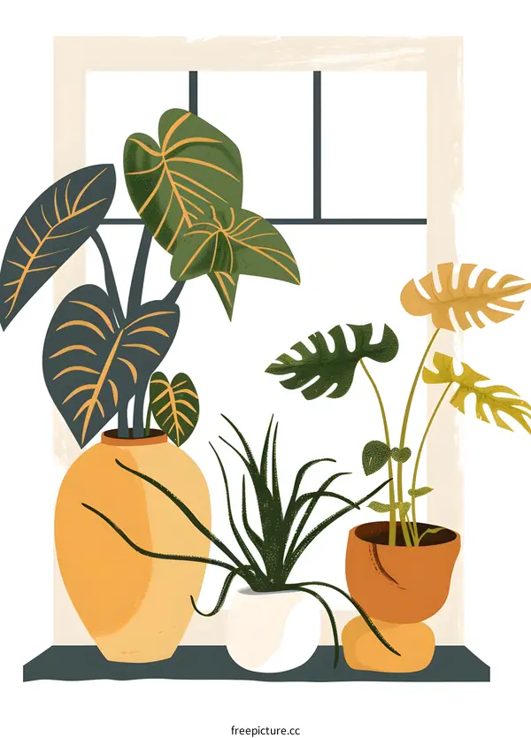 Indoor Plants Illustration With Window