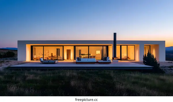 Modern White House with Large Windows and a Deck