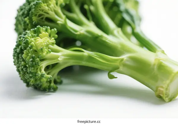 Fresh Green Broccoli Florets with Stems Close Up View