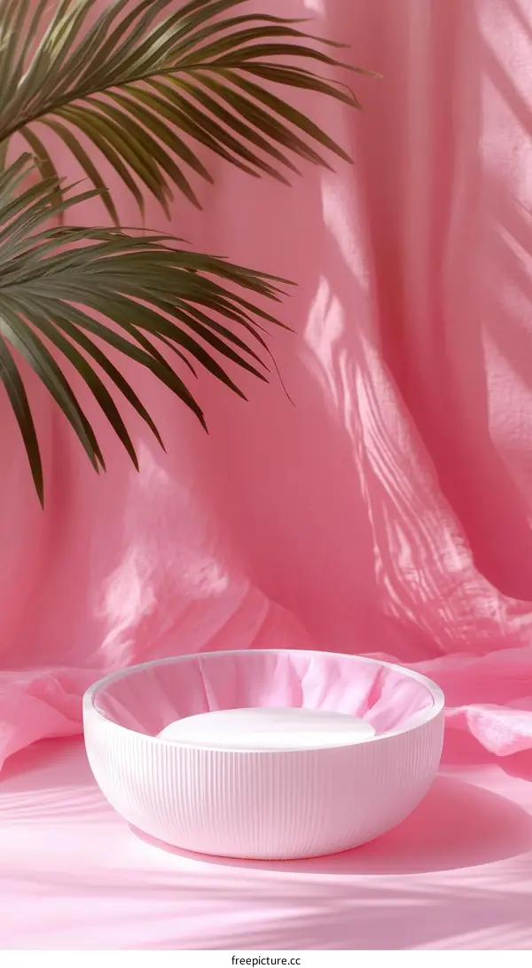 Pink Display Bowl with Palm Leaf Backdrop