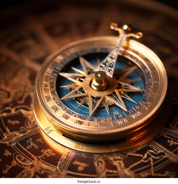 ornate golden compass on top of an old map