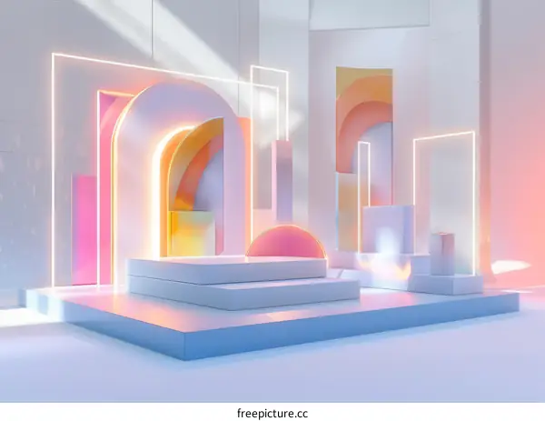 Geometric Stage Design in Pastel Colors - 3D Render