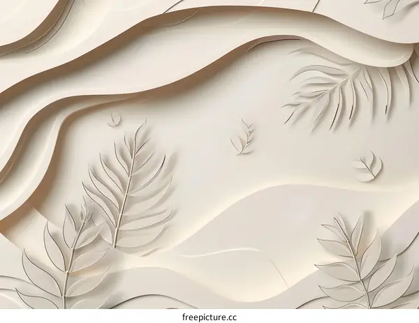 Abstract Paper Cut Design with Leaves and Waves