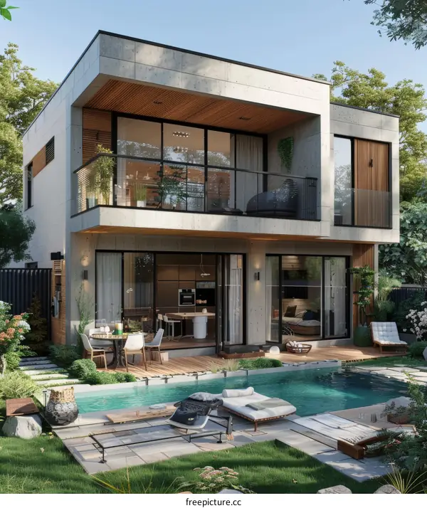 Modern Concrete House with Pool and Garden