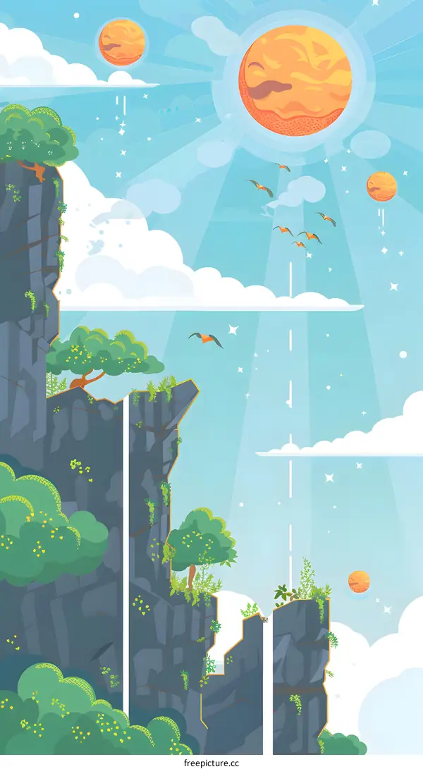 Fantasy Landscape with Mountains and Clouds