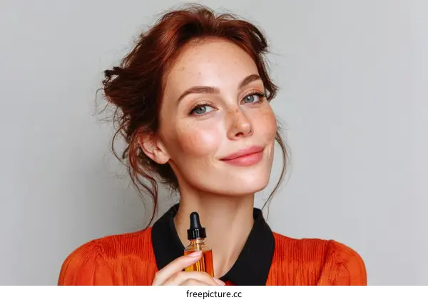 Beautiful Woman Holding Skincare Product
