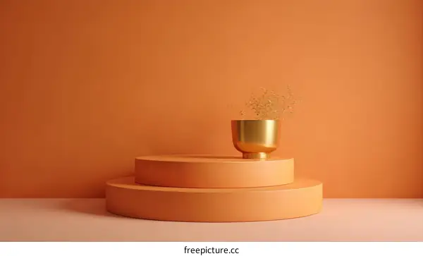 Orange Geometric Display with Gold Pot