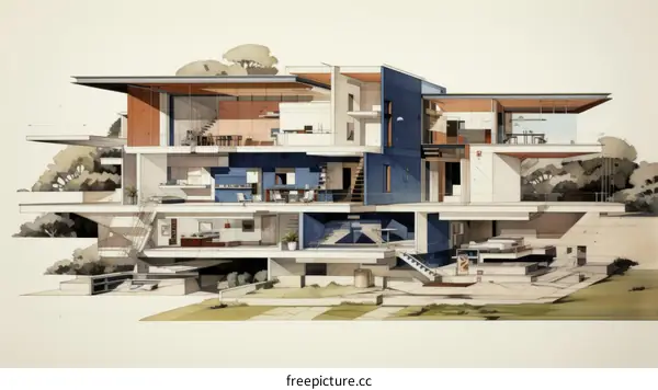 Modern house cutaway showing interior