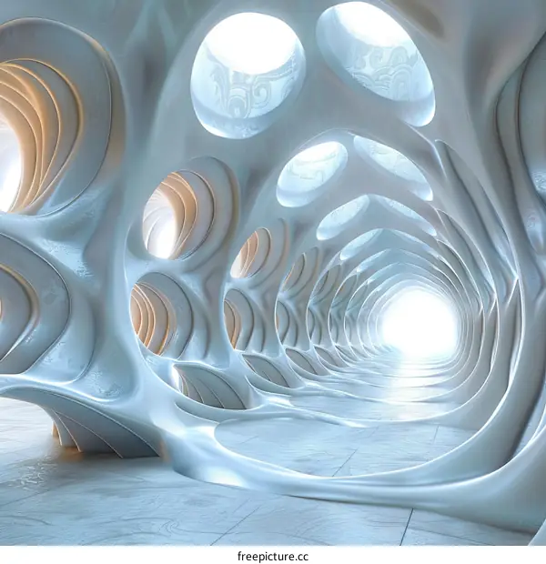 Futuristic tunnel with glowing light at the end