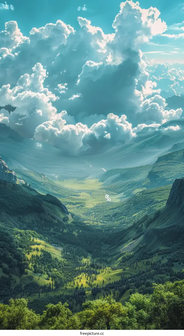 Majestic Mountain Valley Under a Cloudy Sky