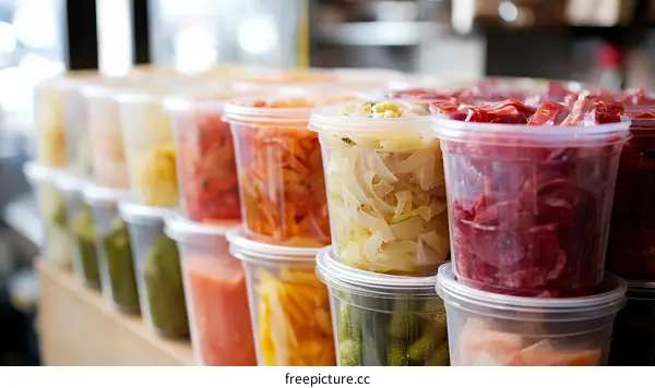 Assortment of Prepared Foods in Plastic Containers