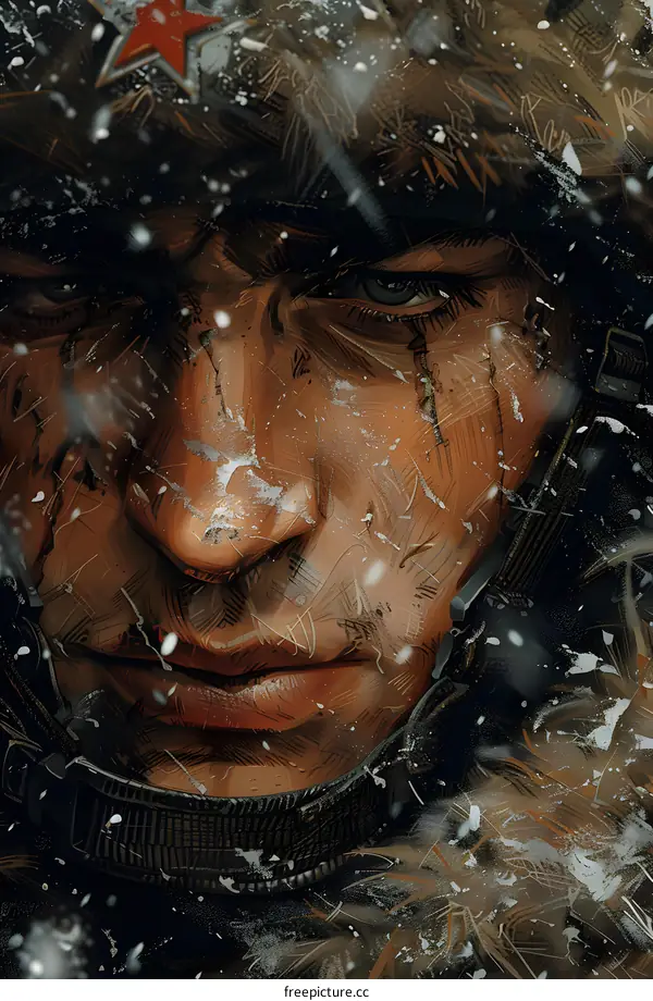 Portrait of a soldier in the snow