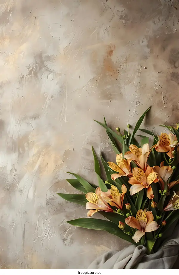 Orange Flowers Bouquet on Gray Background