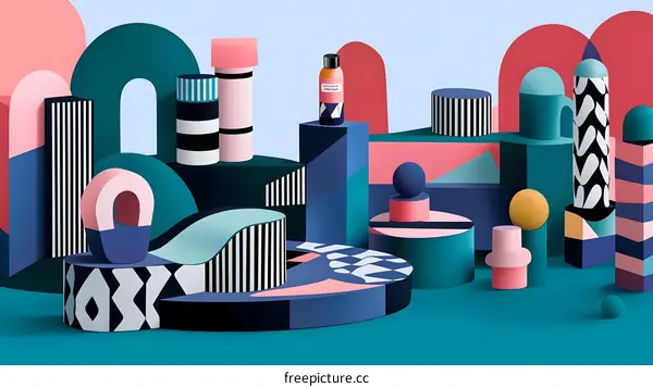 Abstract Geometric Shapes Background With Teal Green Color