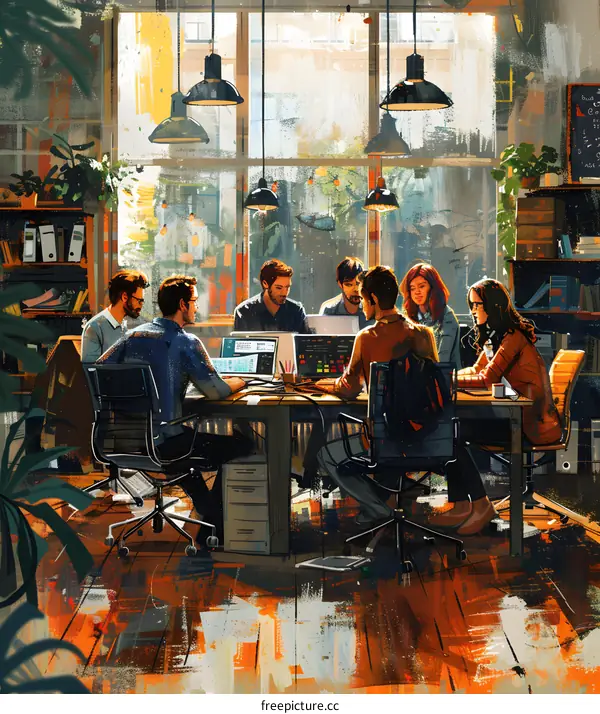 A group of people working together in an office