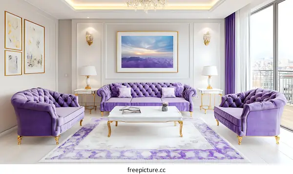 Luxury Purple Velvet Living Room Set Design