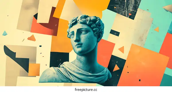 Abstract Art with a Blue Sculpture of a Woman