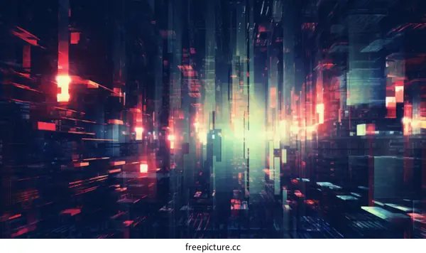 Glass and Light Skyscrapers in Abstract City