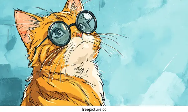 Orange Cat Wearing Glasses Illustration