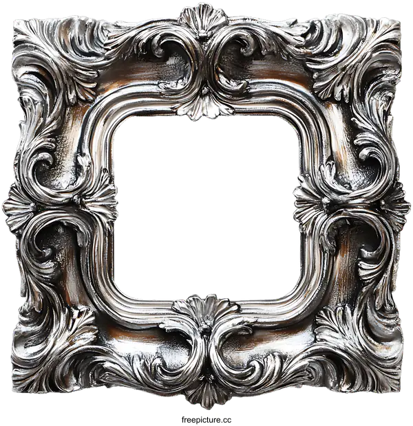 [Transparent Background PNG]Vintage Silver Picture Frame with Ornate Design