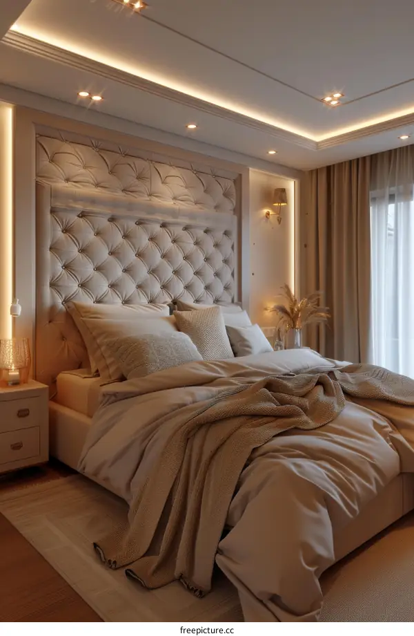 Modern Bedroom Interior with Beige Colors