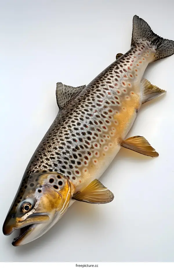 A brown trout on a white background