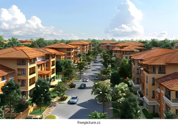 European style residential area with two-story townhouses