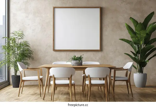 Modern Dining Room Interior Mockup with Blank Frame