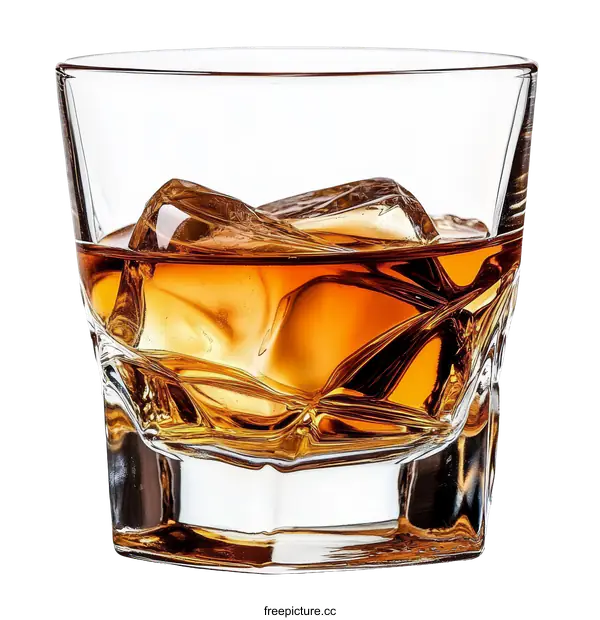 [Transparent Background PNG]Whiskey Glass with Ice Cubes